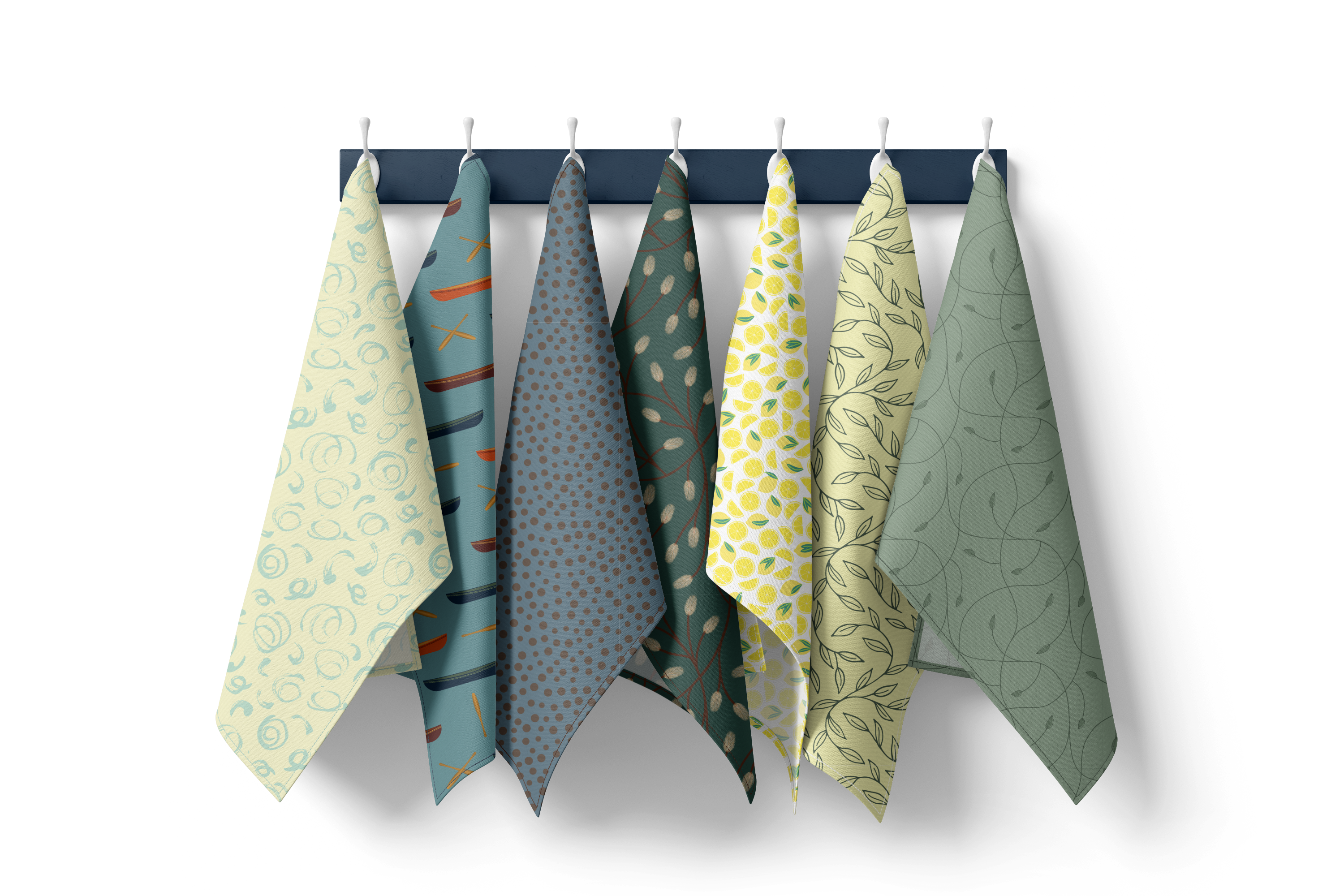 Hanging tea towels in a calm, neutral kitchen